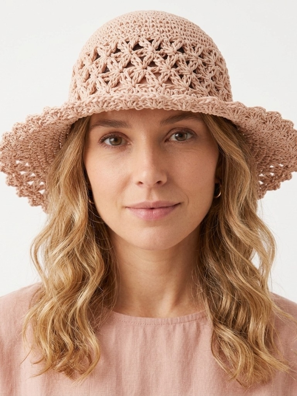 Women’s Crochet Sun Hat - Blush Pink Bamboo
